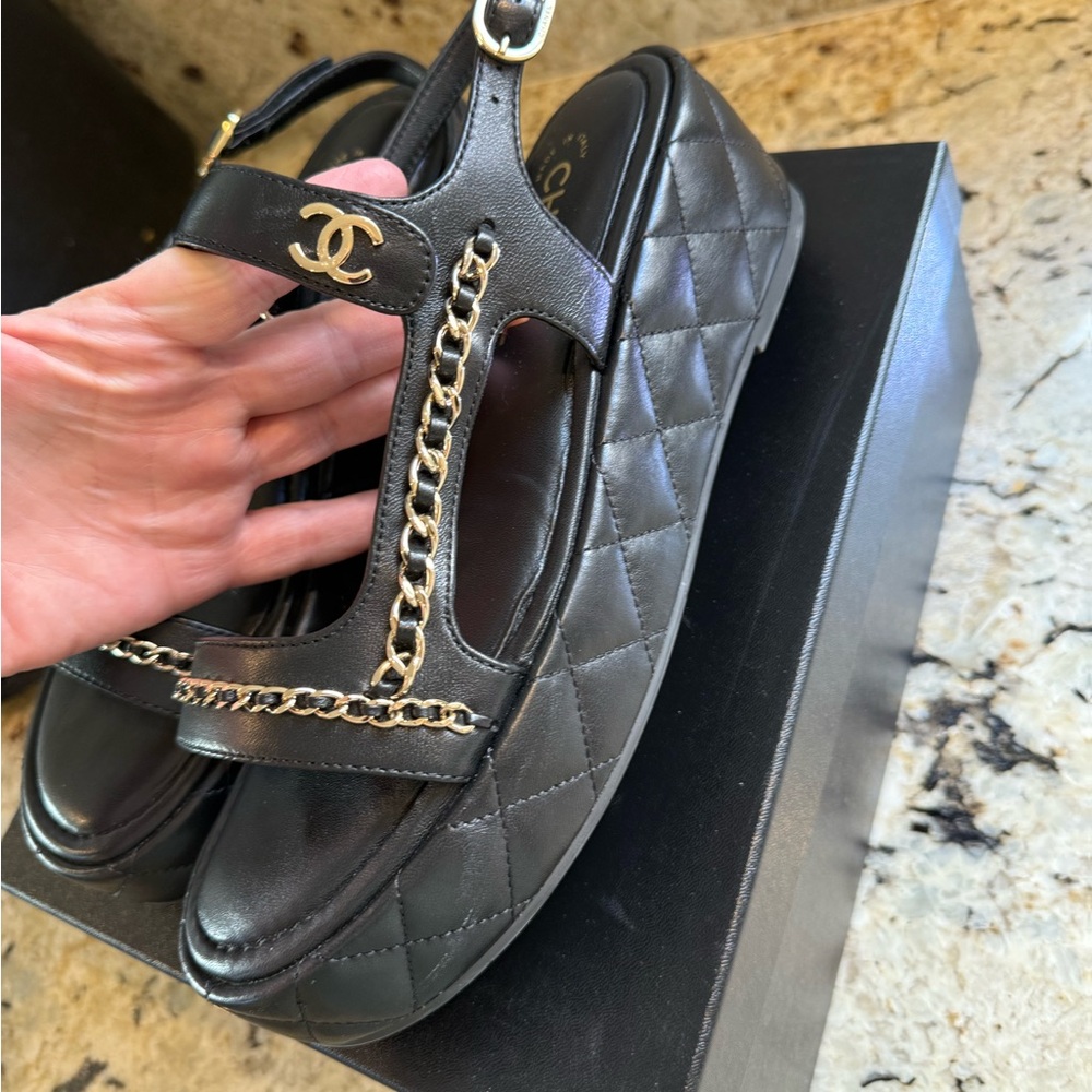 Chanel Black Quilted Platform Sandals - Picture 6 of 15